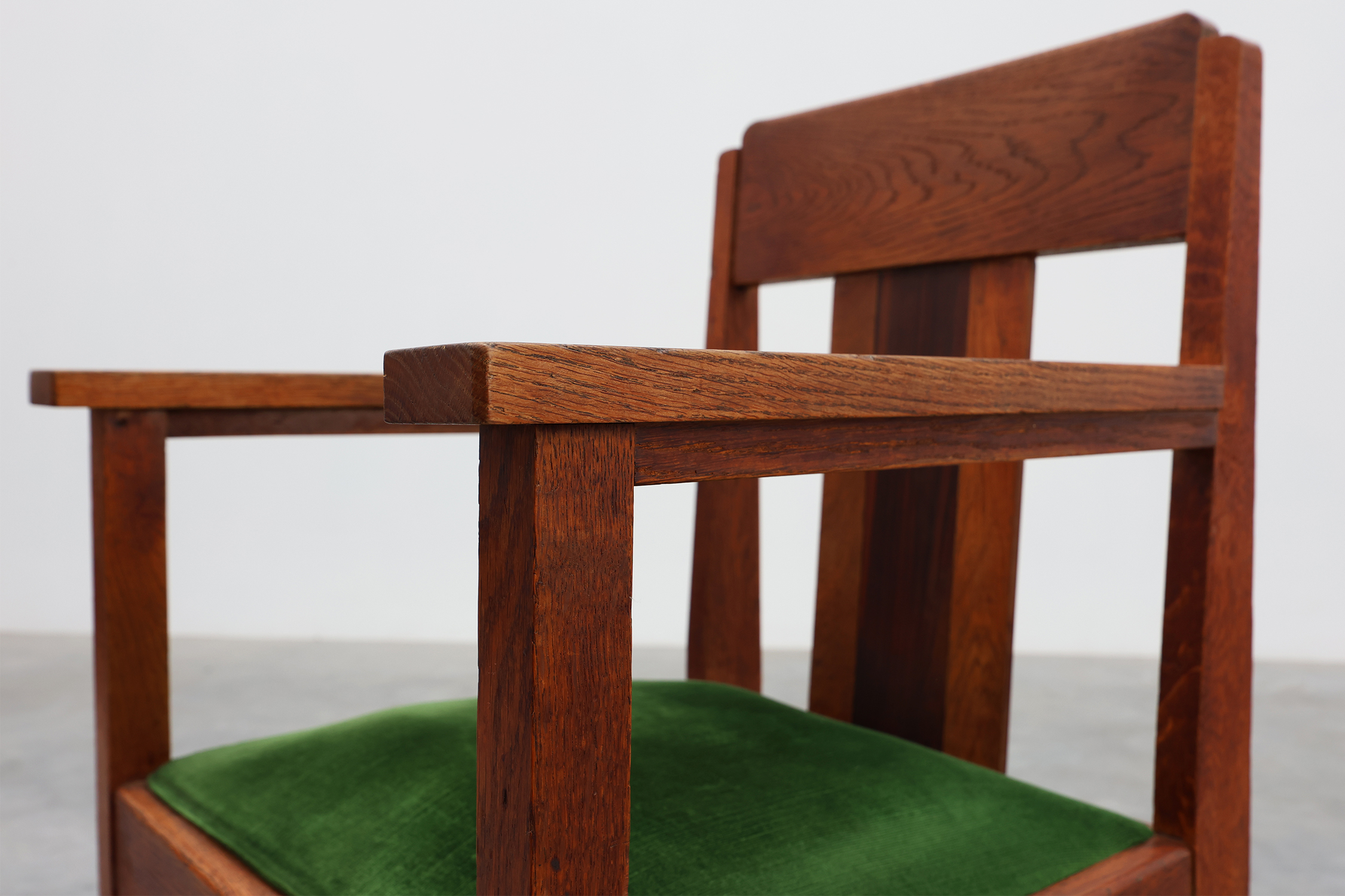 Amsterdamse school oak and velvet side chair, The Netherlands 1920sthumbnail